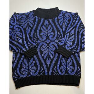 GFC LTD Womens Pullover Mock Turtleneck Sweater Blue/Black Sparkle Sz M